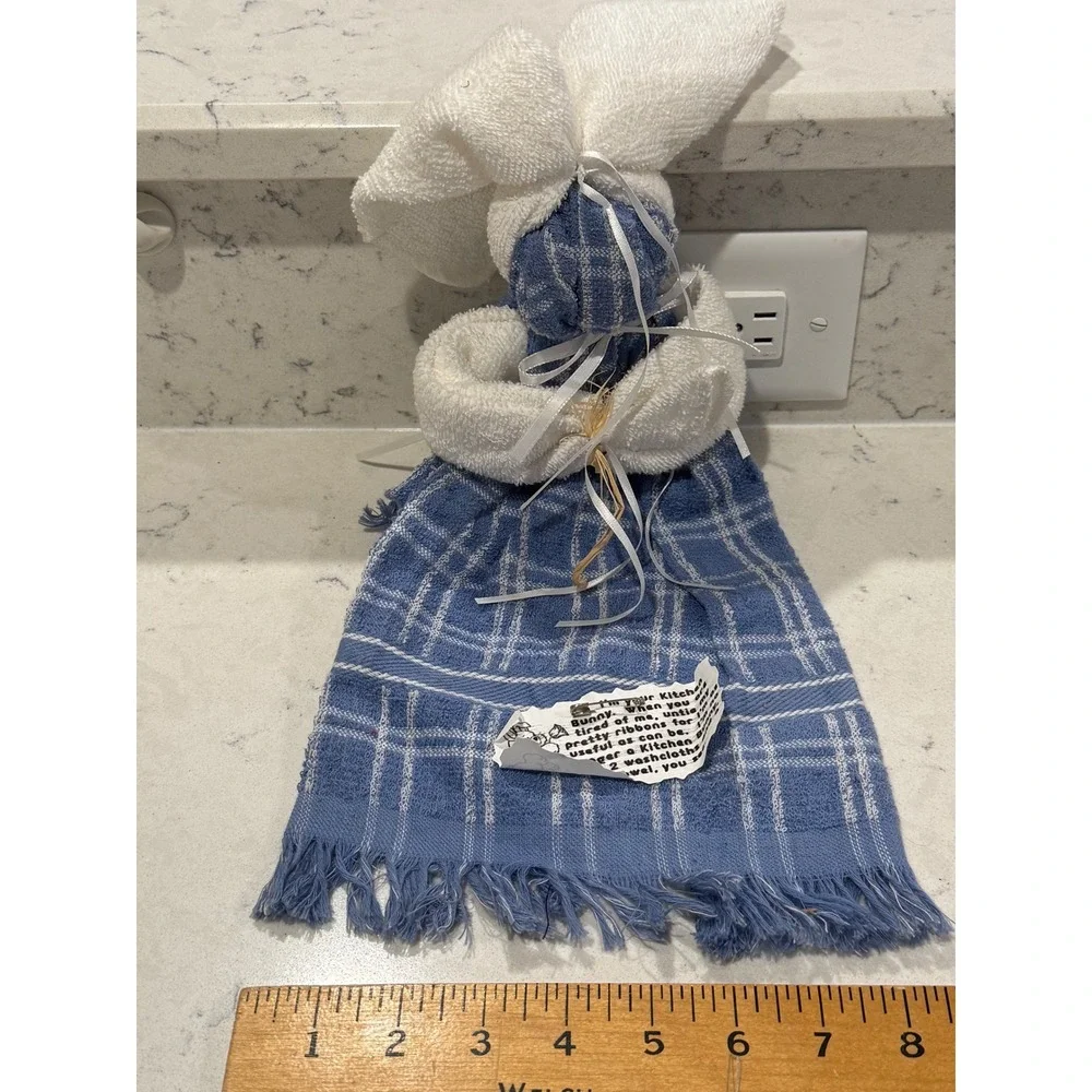 Vintage Cute Kitchen Towel Bunny Blue Plaid Bath Towel Holder Decorative‎ Gift